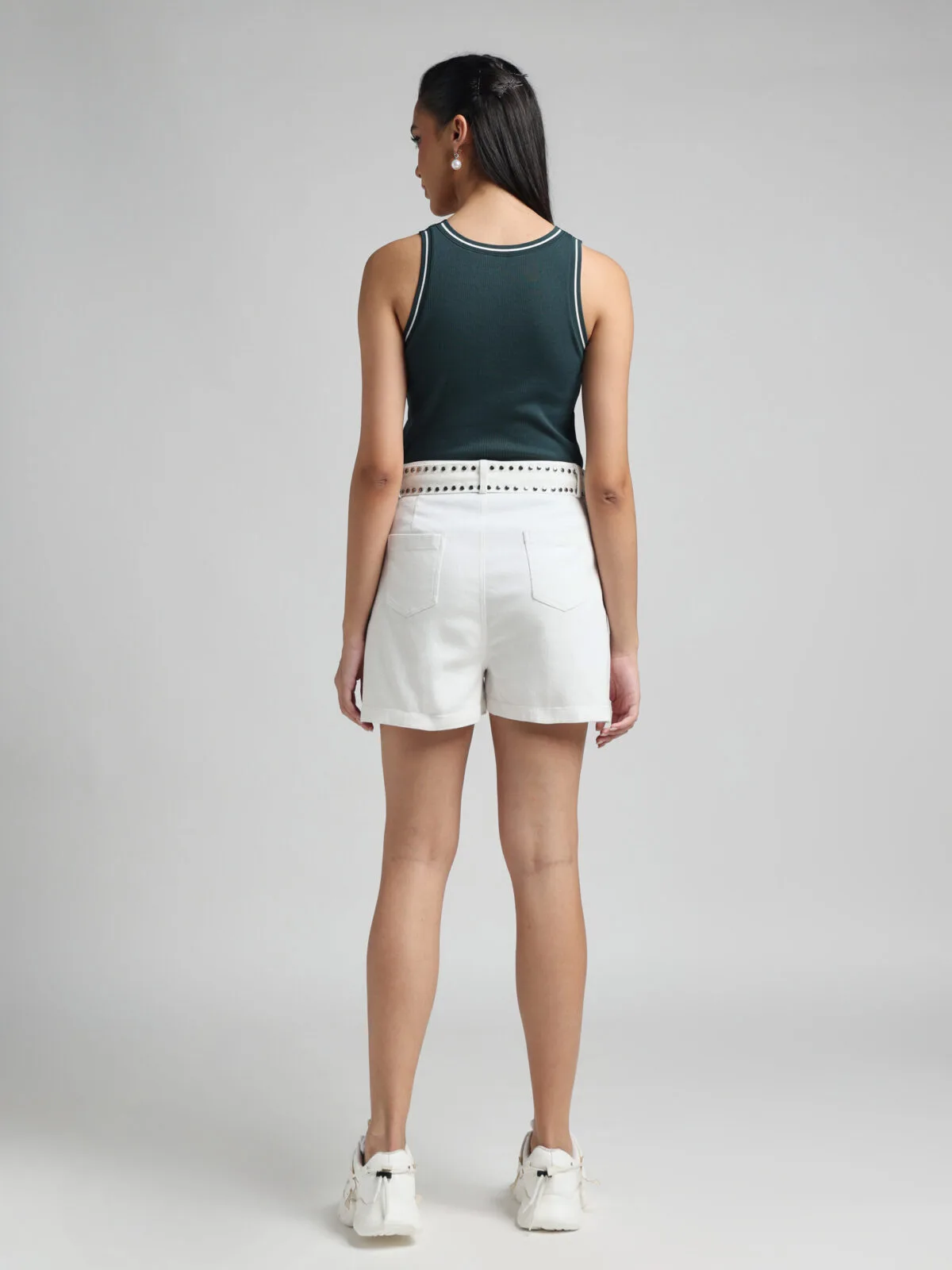 White Belted Shorts