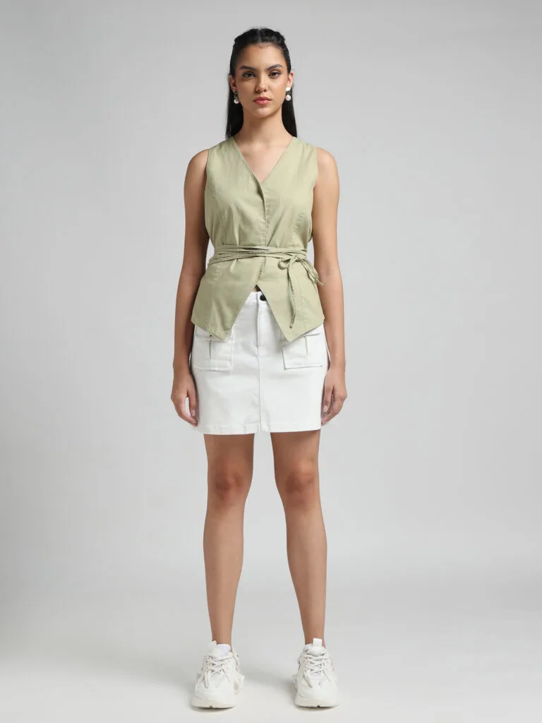Green Lenin Shorts High Waist